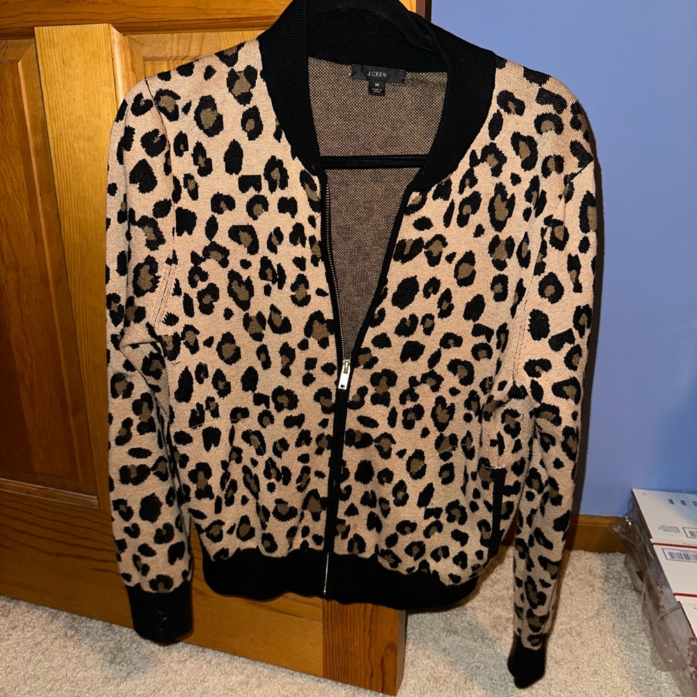 J. Crew Black and Brown Leopard Print Cardigan